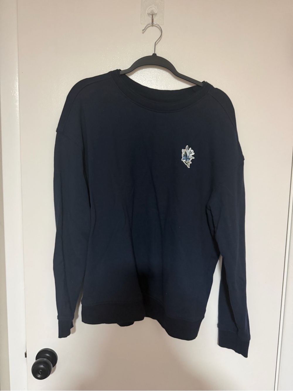 Women’s Navy Crewneck Sweater with Chest Emblem